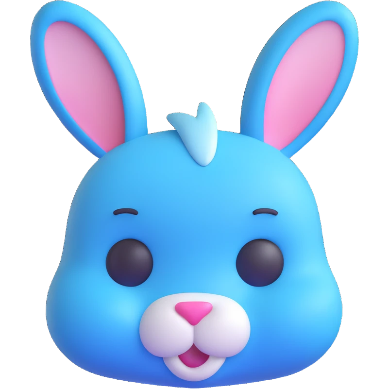 light blue cute rabbit head, 3D emoji style emoji