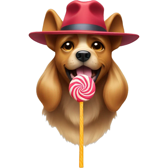 dog wearing hat tongue sticking out holding lollipop emoji