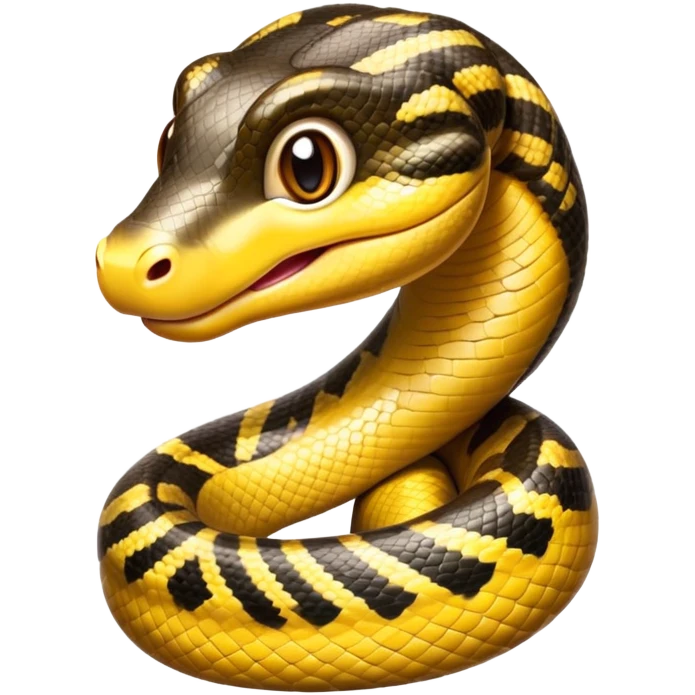 cinematic-cute-anaconda-portrait-emoji,-head-tilted-playfully-and-inquisitively,-with-a-sleek,-shimmering-body-adorned-with-detailed-scale-sriped patterns-and-round,-sparkling-eyes-full-of-wonder,-simplified-yet-irresistibly-adorable-features emoji
