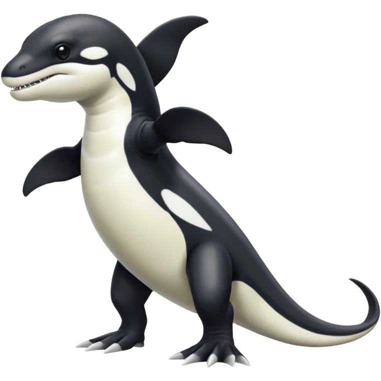 Black and white Orca-reptile-reptilian-lizard-skink-gecko-Digimon-Fakémon-hybrid full body, two legs, arms, tail emoji