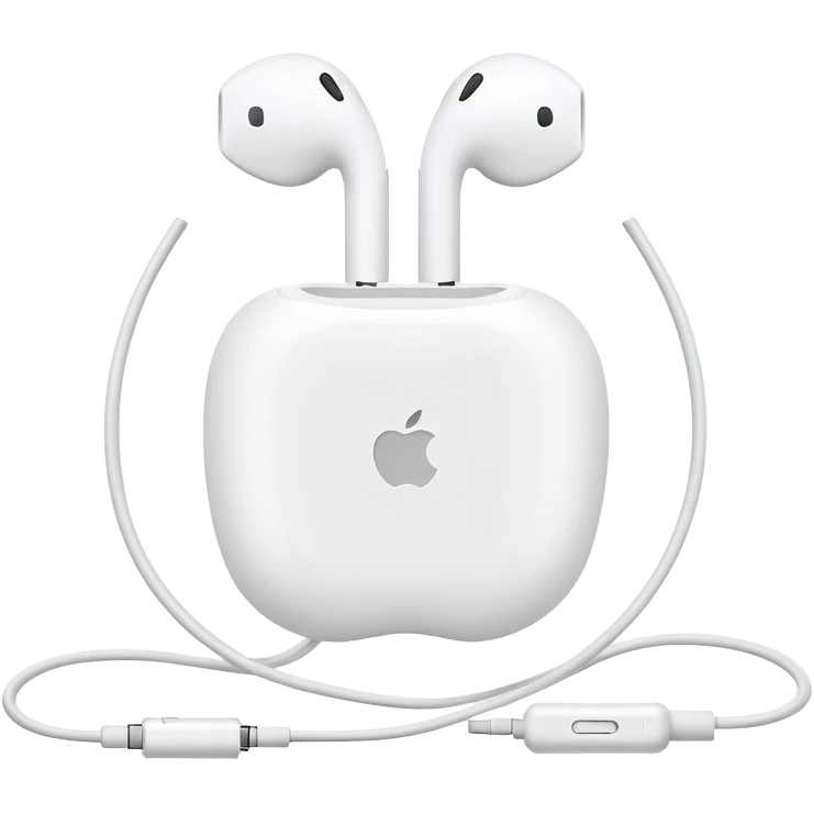 Ultra minimalist white Apple EarPods with cord coiled in a perfect circle, extremely simplified design with minimal details, basic clean outlines, just the essential shape of white headphones and wire in a circle, iOS style emoji