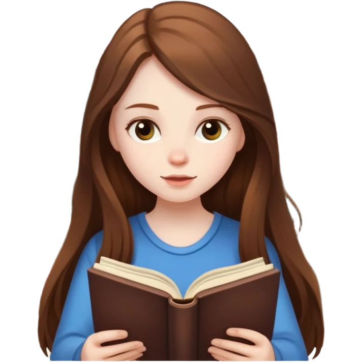 girl with long brown hair reading a book emoji