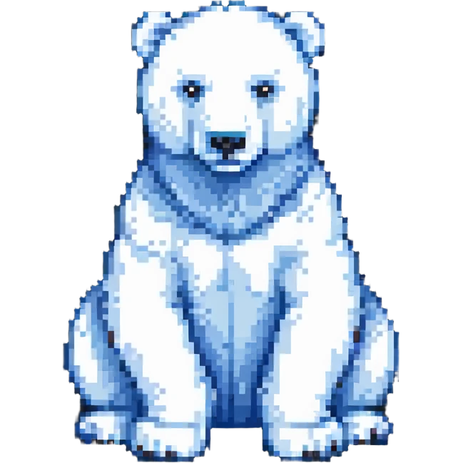 pixel art polar bear sitting, small and friendly emoji