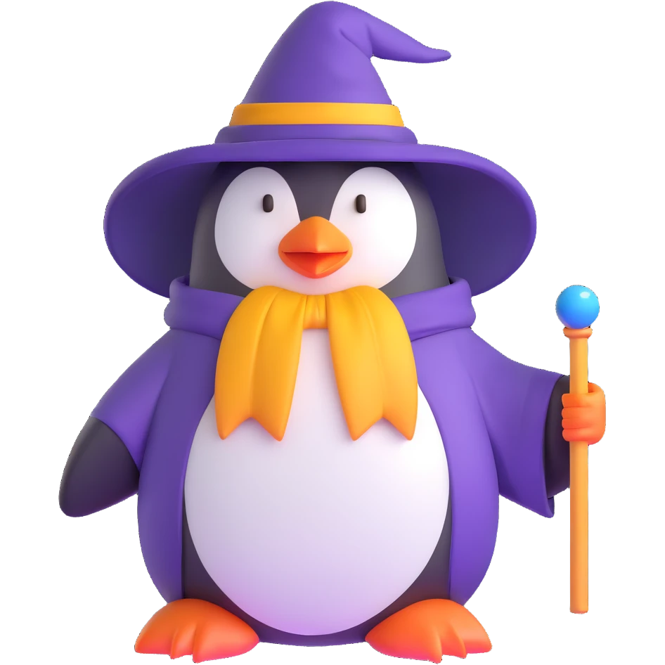penguin wearing wizard robe and hat emoji