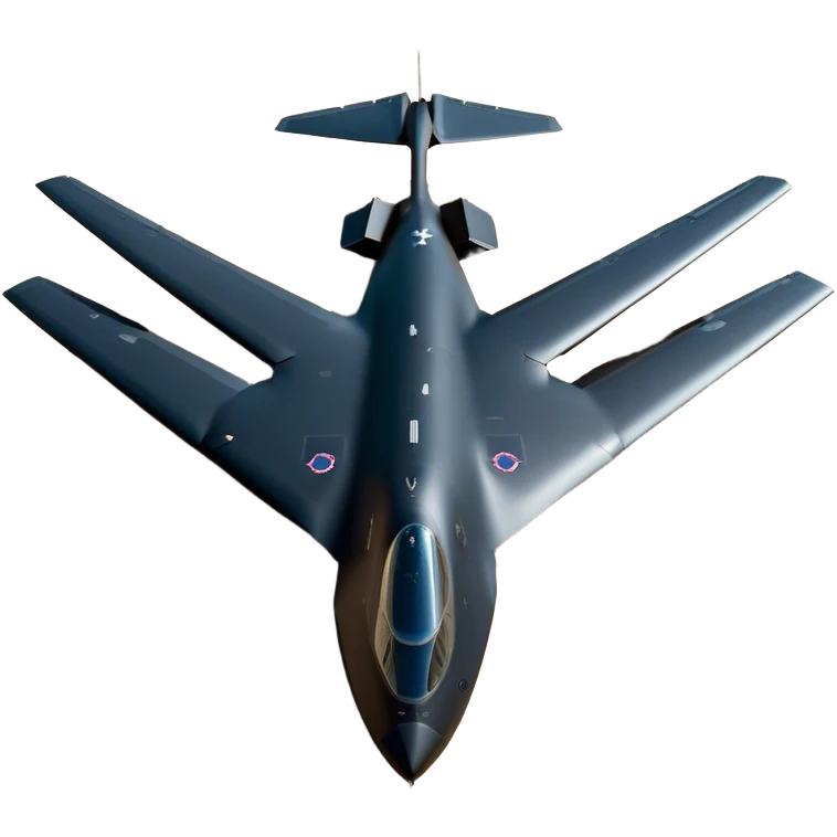 B-2 Spirit bomber - Northrop B-2 (Model Year: 2021) (Iconic colour: Stealth black) - A sleek, stealth bomber with smooth, angular contours and a matte jet-black finish. Emphasize a futuristic, minimalist design with a seamless fuselage, low-profile wings, and an overall intimidating stealth aesthetic. emoji