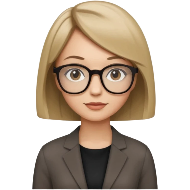 woman dark blonde petite bob haircut wears dark squarish glasses, classic clothes emoji