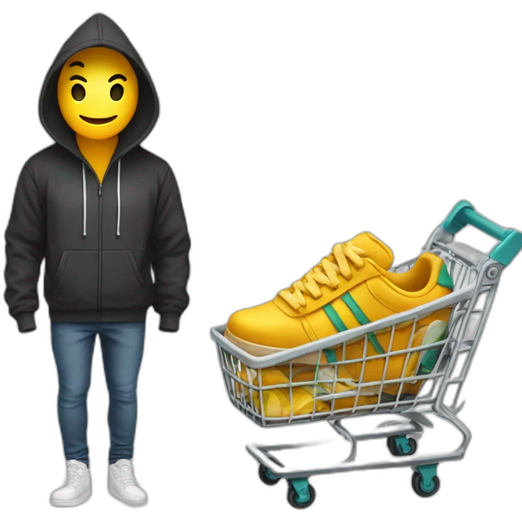 shopping cart with sneakers and hoodie inside emoji