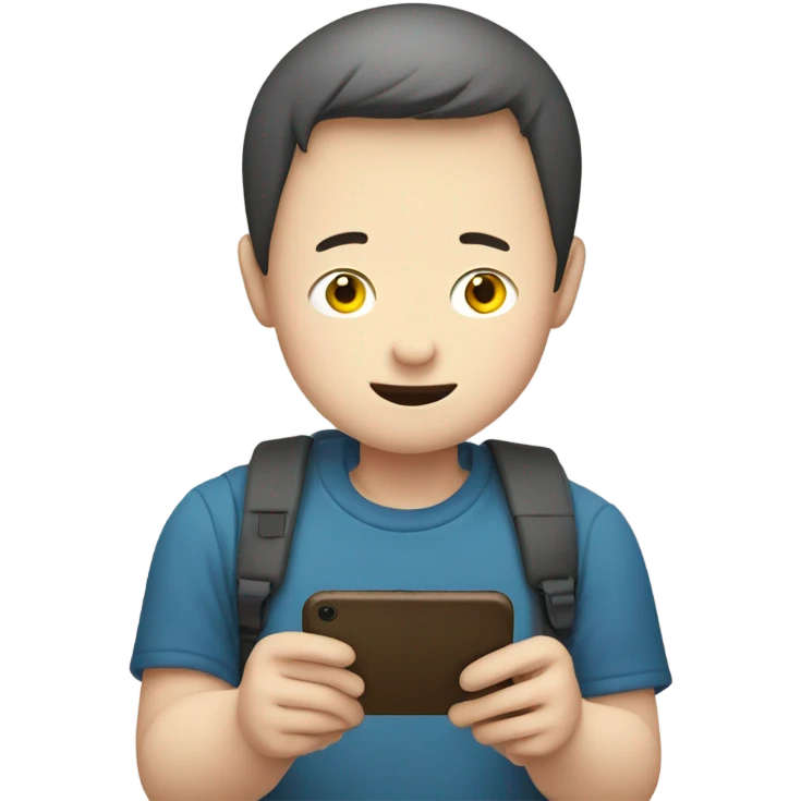Short guy with Down syndrome learning Japanese on his phone emoji