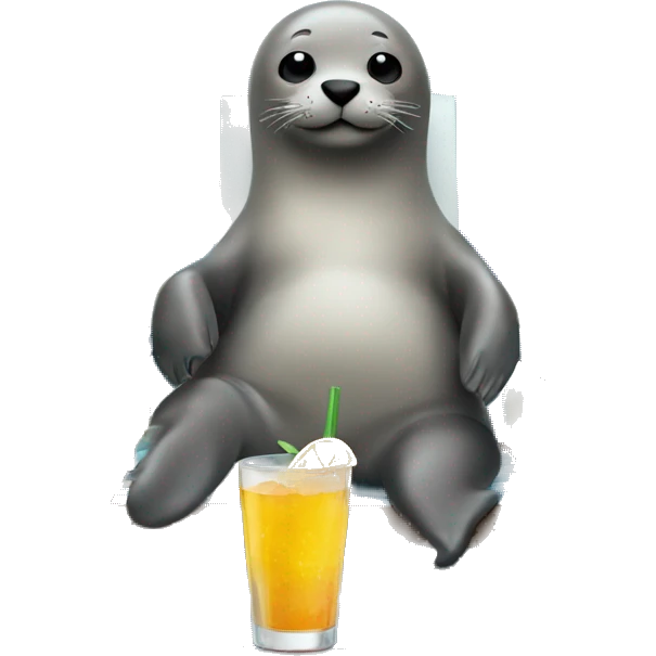 a seal on a deck chair with a drink in his hand at the beach emoji