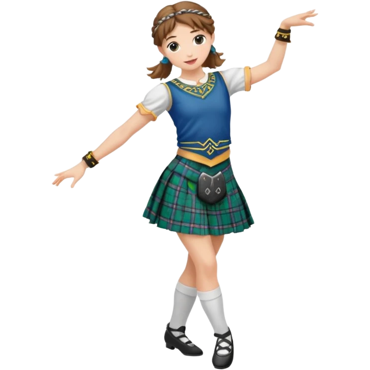 Female highland dancer wearing kilt and dancing emoji