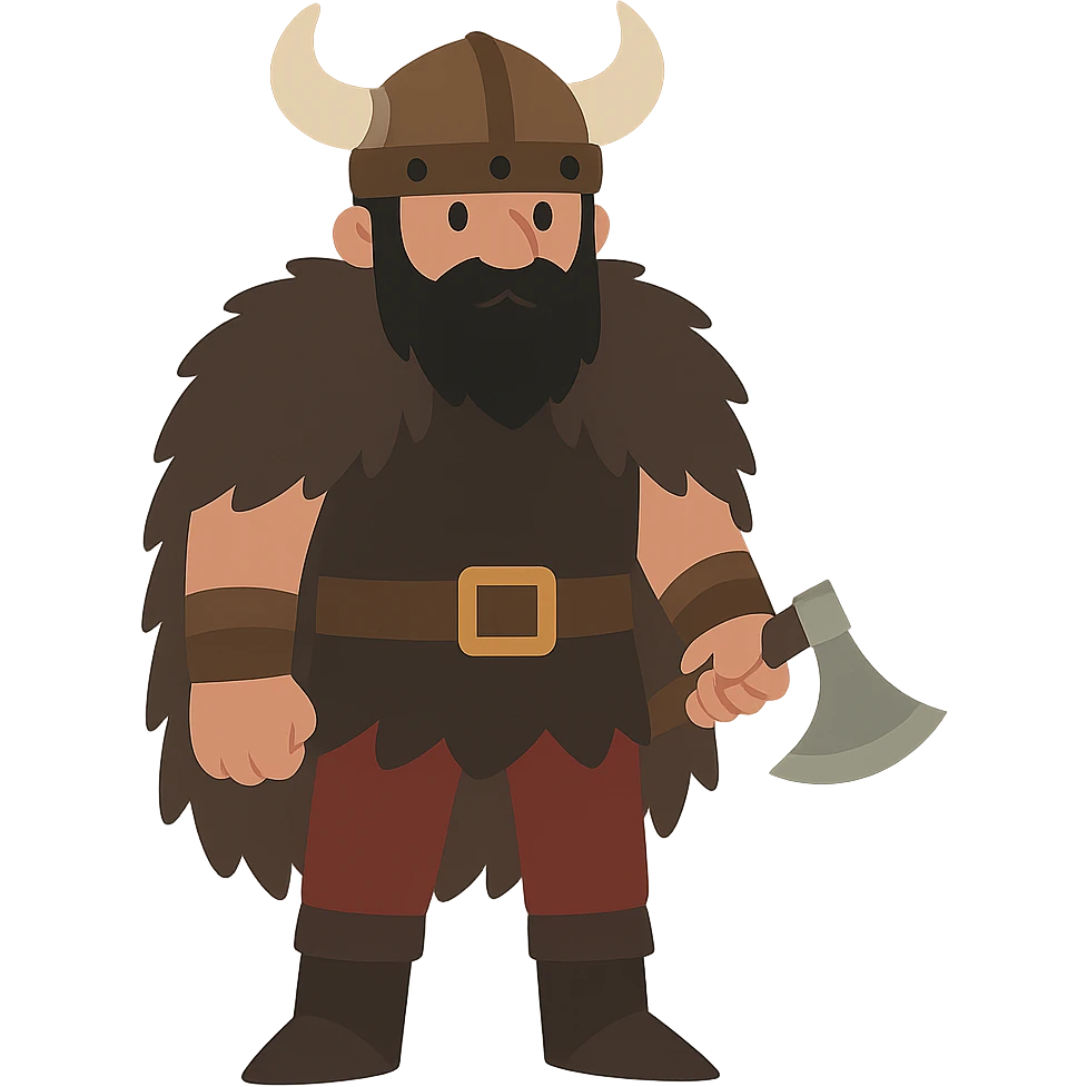 flat toon style viking with black beard and fur coat emoji