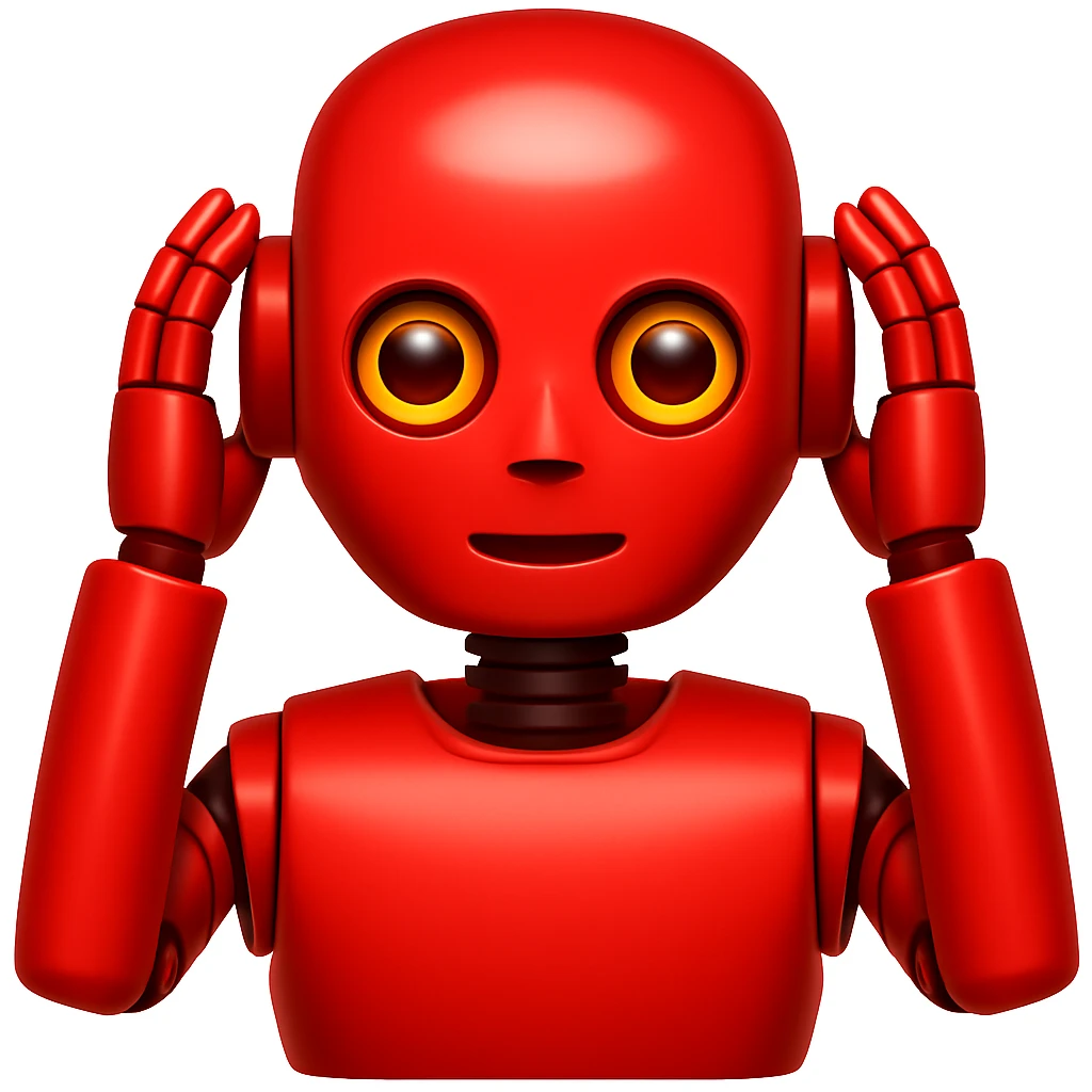 Change the robot to red in the style of apple emojis, focusing on concise and clear color change to red. emoji