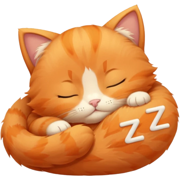 cute orange kitten sleeping with zzz letters above head emoji