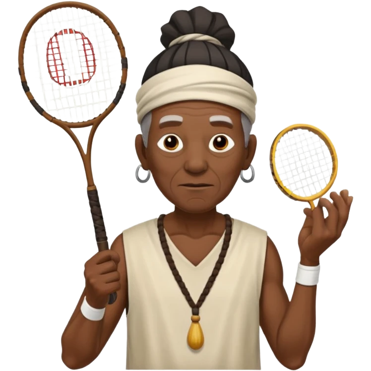 ancient shaman old black man with 1 badminton racket emoji
