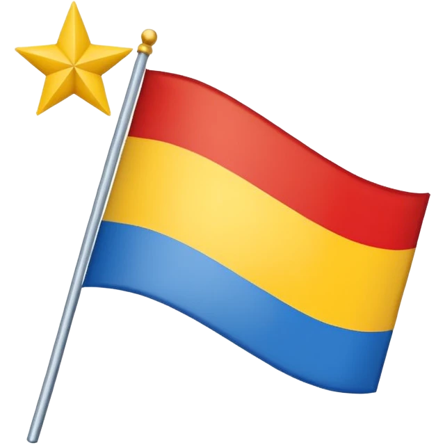 A flag with nine horizontal stripes, alternating red and yellow, starting and ending with yellow. On the left side, a blue triangle pointing to the center, with a white five-pointed star inside. emoji