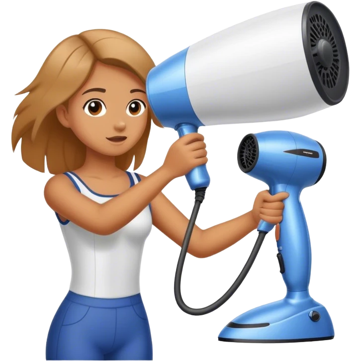 Girl using hair dryer to dry sail of boat emoji