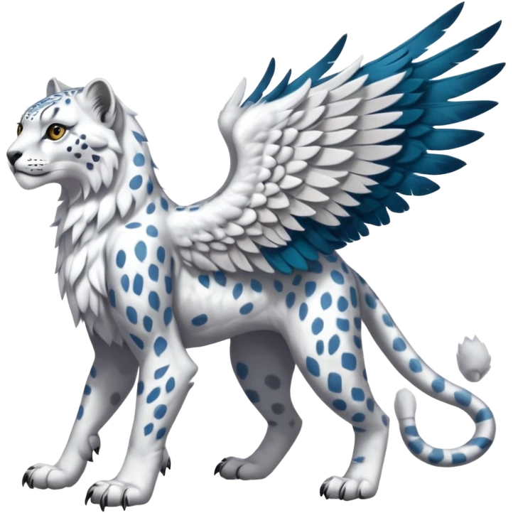 Albino white-furred Snow-Leopard-Gryphon-griffin-chimera-hybrid, full body emoji