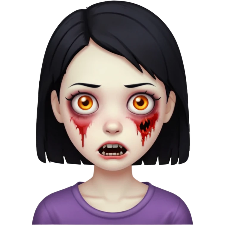 girl, zombie, black hair short , creepy expression  emoji