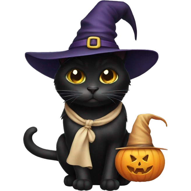 Black cat with a witch hat on emoji