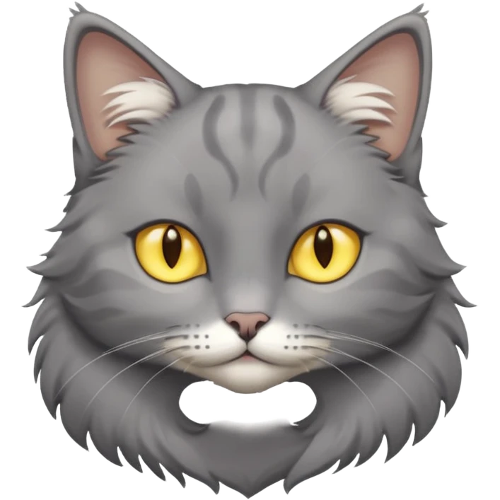 A gray cat with yellow eyes named max he is very cute and has a white spot on his neck emoji