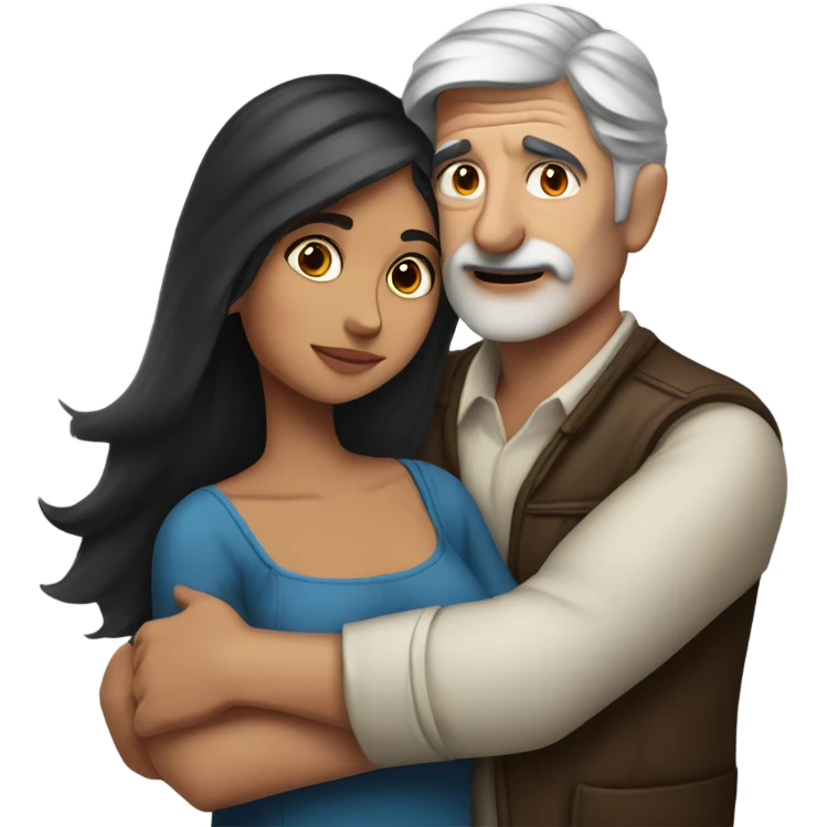 Gray haired blue eyed man hugs dark haired Mexican girl emoji