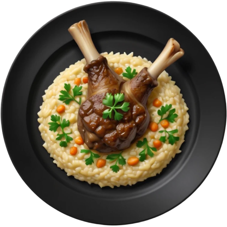 Lamb Shanks with Risotto Nero on a black plate-no cutlery  emoji