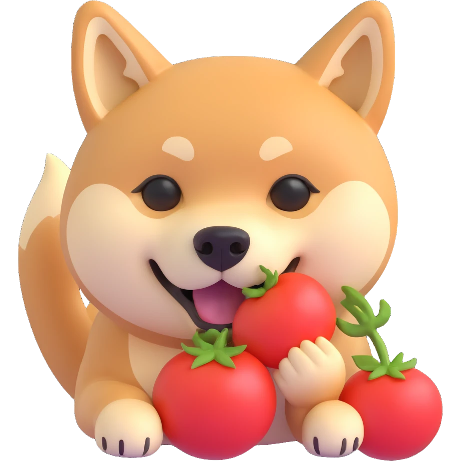 shiba inu eating tomatoes emoji