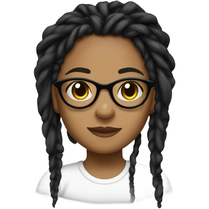 Tan girl with glasses, black colored eyes,  black dread locs and ear piercings emoji