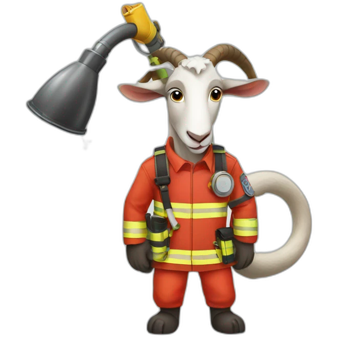 a goat dressed as a firefighter with a hose in his hand emoji
