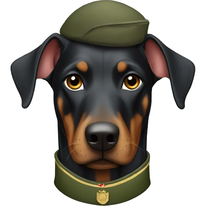 a doberman wearing a solider jacket emoji