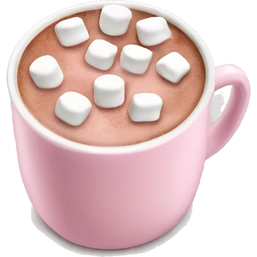 Light Pink mug of hot chocolate with marshmallows  emoji