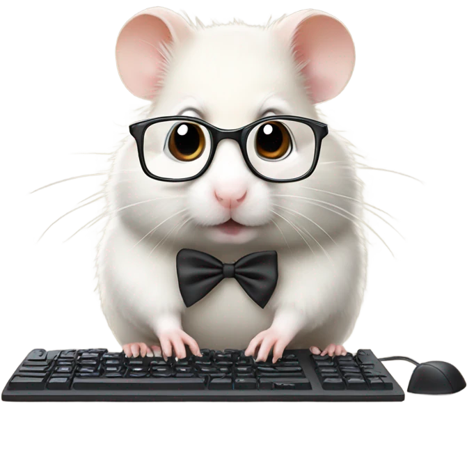 Hamster with glasses with bow typing on computer  emoji