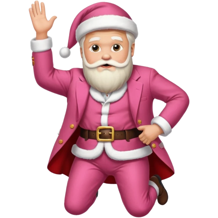 santa claus in a pink suit flying on donald trump emoji