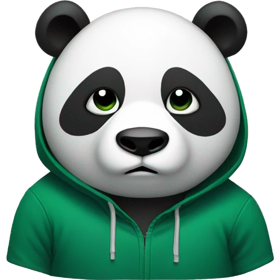 Panda in a dark green hoodie staring with a face of disappointment emoji