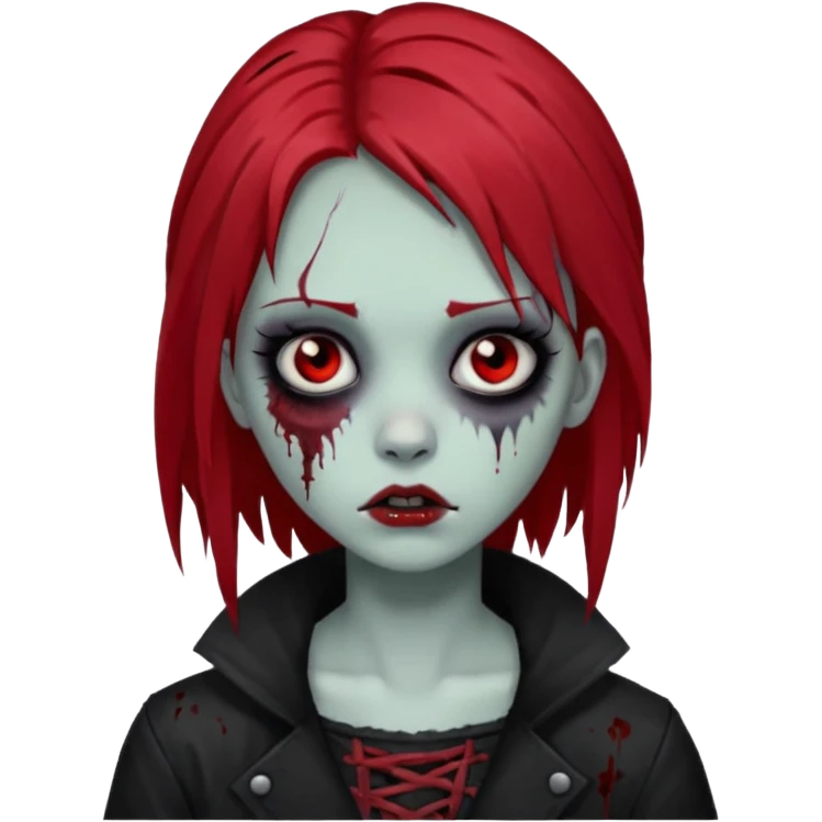 zombie girl with black and red hair long and goth style emoji