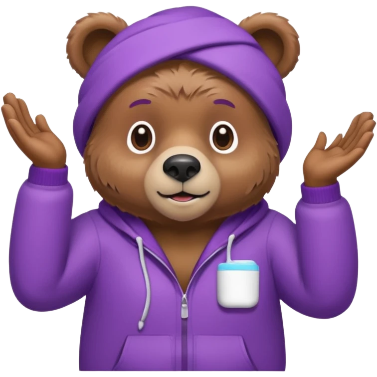خرسی که لباس هاش بنفشه و کارای خود مراقبتی انجام میده emoji