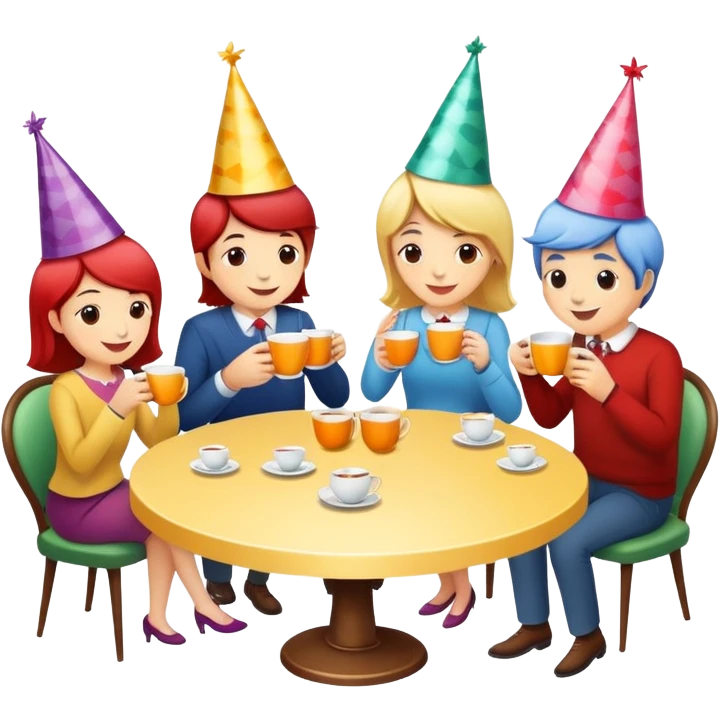 people having a tea party, cheerful emoji