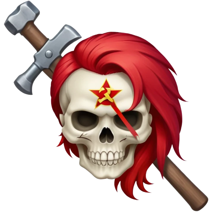 A skull with red hair, with a hammer and sickle behind it emoji