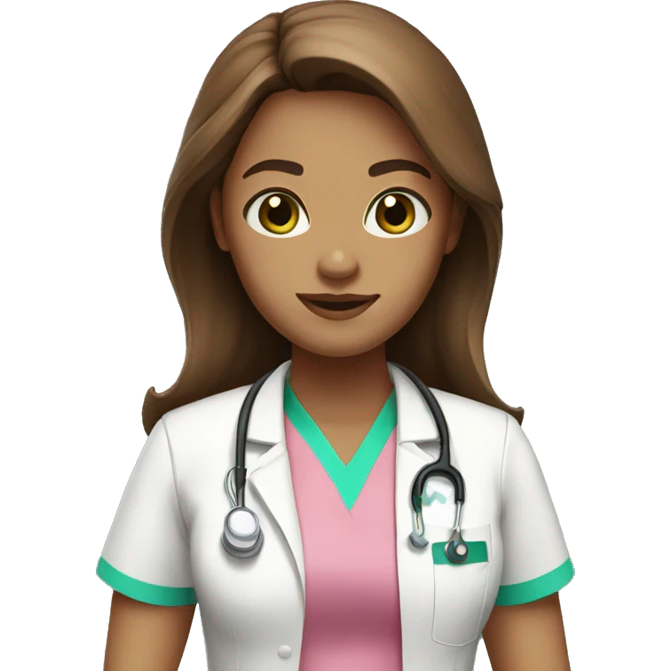 nurse with pink shirt long brown hair green eyes emoji