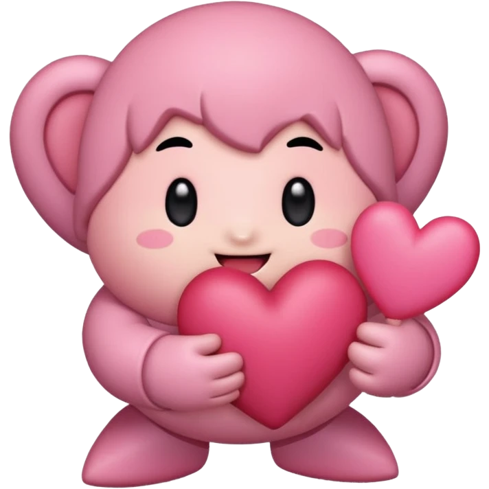 create a chibi sticker of Kirby smiling with a heart in his hands emoji