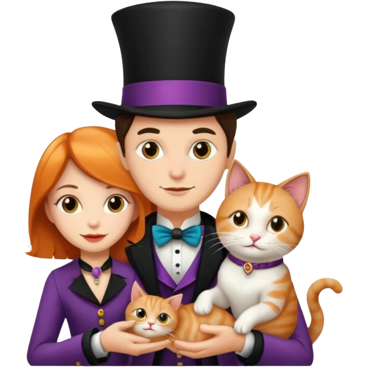magician couple and their pet cat emoji