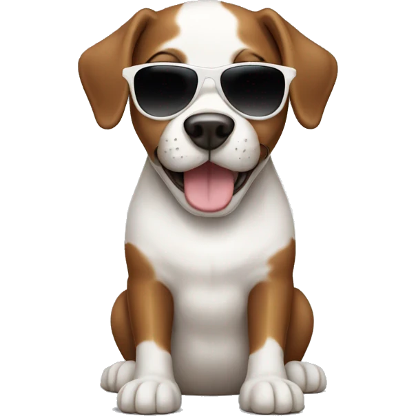 A White and brown winner dog with sunglasses on  emoji