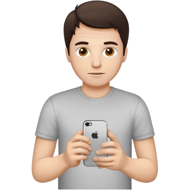 make a white guy with dark brown hair, with a simple white o grey shirt, repairing an iphone, un tecnico emoji