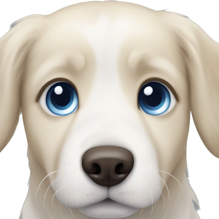 White golden retriever + husky with one blue eye and one brown emoji
