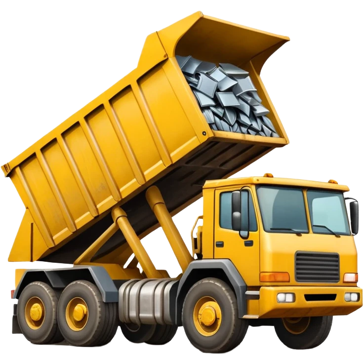 yellow dump truck unloading a pile of images emoji