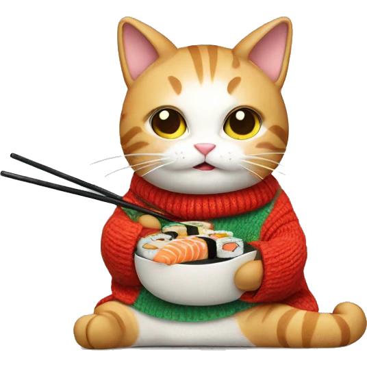 cat in a sweater eating sushi emoji