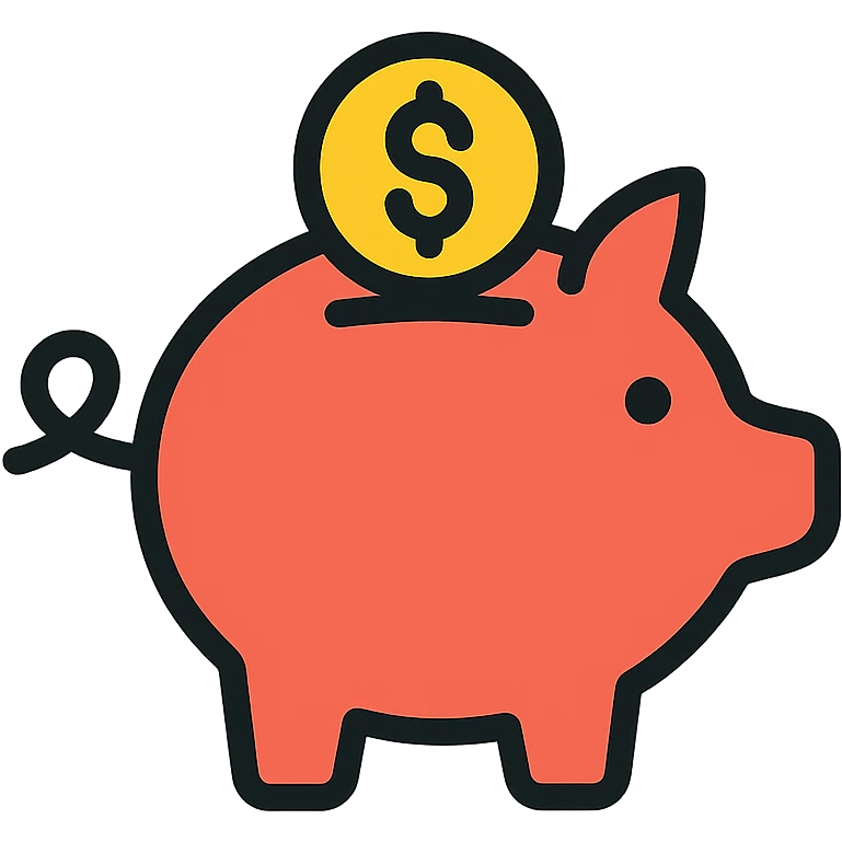 color outline icon style piggy bank with a coin emoji