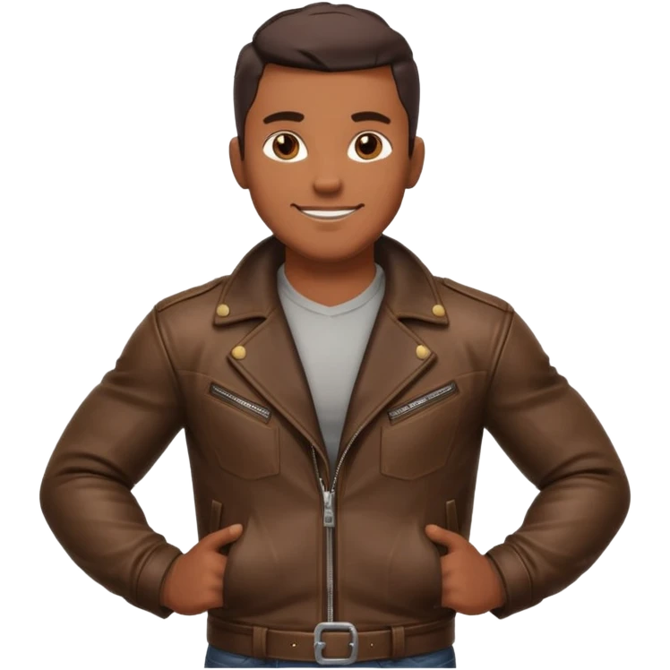 Adult male, brown skin, muscular, confident grin, slightly provocative stance, hands on hips, assertive energy, clearly distinct from Black and Farmer roles emoji