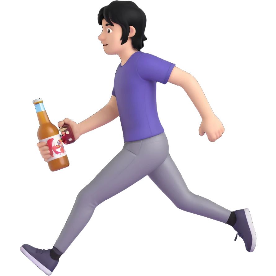 man with emo hair running with a bottle of cider emoji