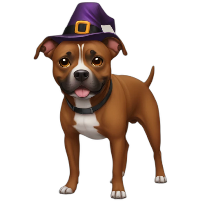 Brown staffy in halloween costume emoji